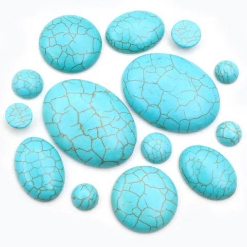Synthetische Türkis Flache Cabochons Oval Runde Steine Crackle Muster Für DIY Schmuckherstellung Zubehör Ring Armband Patch