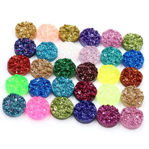 Round Druzy Resin Cabochons Glitter Flatback Stardust Pattern Faux Stone For DIY Jewelry Making Crafts Earring Pendant