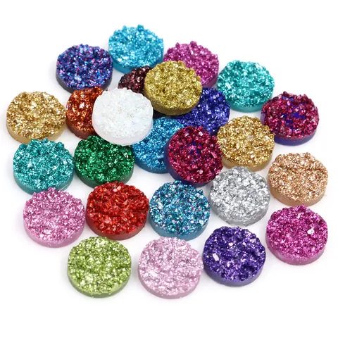 Round Druzy Resin Cabochons Glitter Flatback Stardust Pattern Faux Stone For DIY Jewelry Making Crafts Earring Pendant