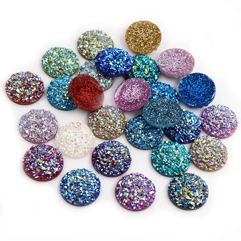 Cabochon in Resina Druzy Tondi a Dorso Piatto Toppe Glitter Scintillanti per Creazione Gioielli Fai da Te Collane Orecchini Accessori Artigianali