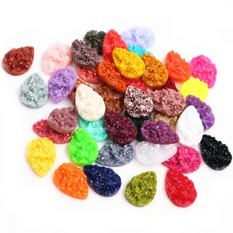 Καμποσόν από Ρητίνη Druzy σε Σχήμα Σταγόνας Επίπεδα Μενταγιόν για DIY Σκουλαρίκια Κολιέ Κατασκευή Κοσμημάτων Πολύχρωμα Αξεσουάρ Ρητίνης