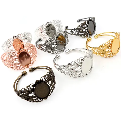 Vintage Opengewerkte Bloemen Ovale Armband Basis IJzeren Onderdelen Voor DIY Sieraden Maken Verstelbare Open Armband Instelling