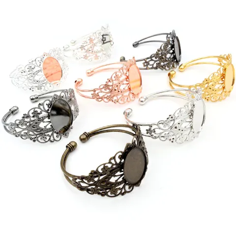 Vintage Opengewerkte Bloemen Ovale Armband Basis IJzeren Onderdelen Voor DIY Sieraden Maken Verstelbare Open Armband Instelling