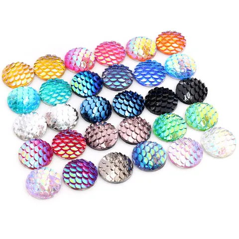 Round Resin Fish Scale Mermaid Cabochons Iridescent Flat Back Decorative Accessories For DIY Jewelry Making Findings