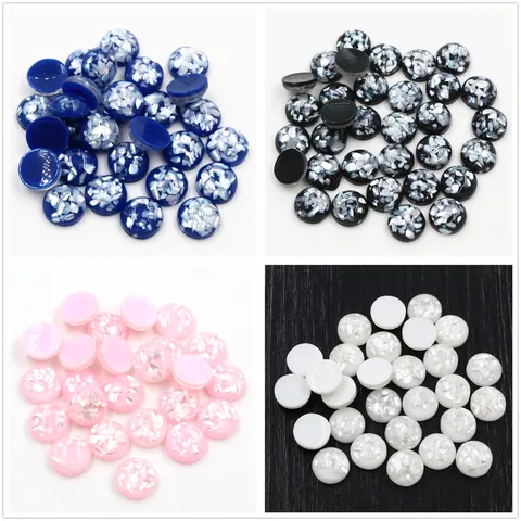 Cabochon Rotondo in Resina Trama Conchiglia Accessori Fai da Te Creazione Gioielli Fondo Piatto per Collane Orecchini Bianco Rosa Blu Nero