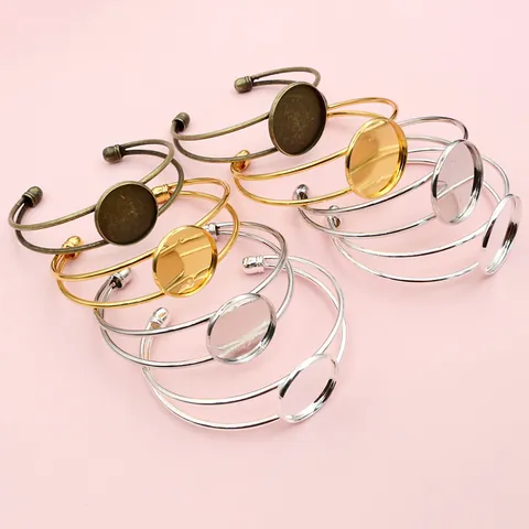 IJzeren DIY Ronde Tray Armband Bezel Instelling Basis Voor Cabochon Maken Dubbele Draad Open Cuff Armband Sieraden Componenten