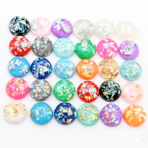 Round Resin Cabochons For DIY Jewelry Making Gold Silver Foil Flatback Sparkling Beads Craft Decoration Accessories