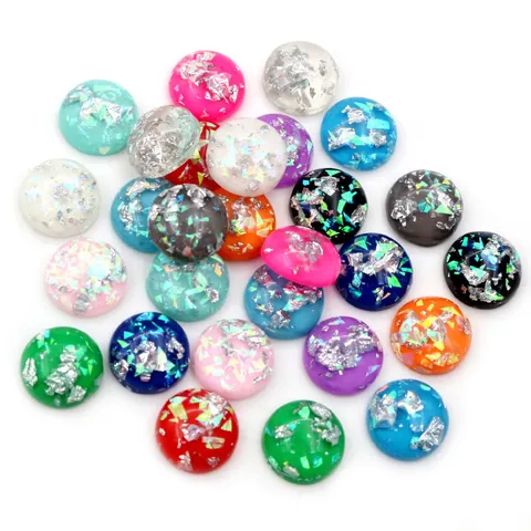 Round Resin Cabochons For DIY Jewelry Making Gold Silver Foil Flatback Sparkling Beads Craft Decoration Accessories
