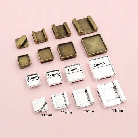Retro Zinklegering Vierkante Bezel Tray Slider Voor DIY Armband Ketting Sieraden Maken Vinden Antiek Brons Zilver