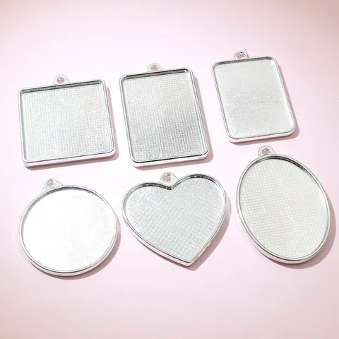 Vintage Zinc Alloy Pendant Tray Bezel Base For DIY Jewelry Making Round Heart Oval Rectangle Metal Setting Cabochon Findings