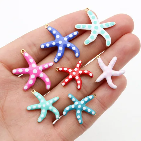 Stainless Steel Real Gold Plated Starfish Enamel Charms Polka Dot Sea Star Pendants For DIY Jewelry Making Accessories