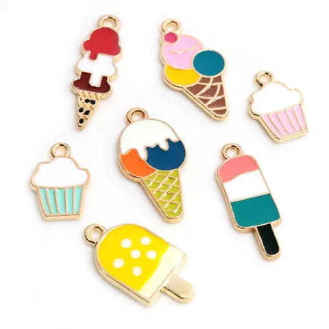 Alloy Enamel Ice Cream Popsicle Cupcake Charms For DIY Jewelry Making Necklaces Bracelets Earrings Handmade Craft Accessories