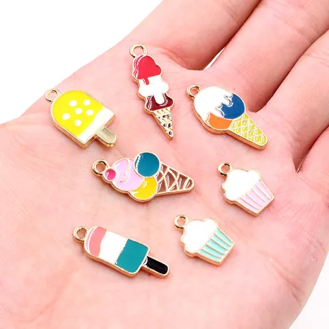 Alloy Enamel Ice Cream Popsicle Cupcake Charms For DIY Jewelry Making Necklaces Bracelets Earrings Handmade Craft Accessories