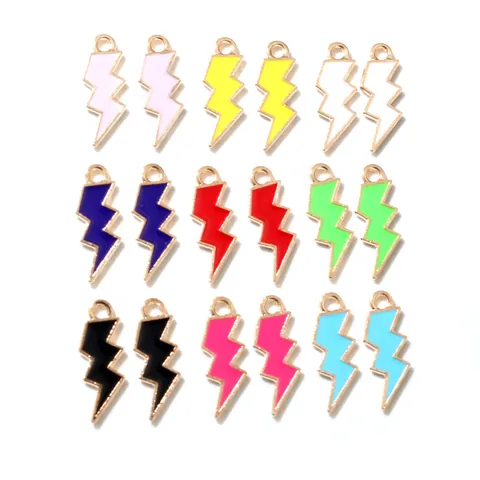 Alloy Enamel Lightning Bolt Pendant For Jewelry Making DIY Handcrafted Findings Necklace Bracelet Accessory Gold Plated Drip Oil Charm