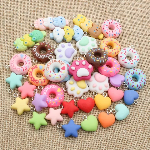 Mixed Color Resin Charms For DIY Jewelry Making Star Heart Donut Cat Paw Shapes Macaron Pendants Handmade Craft Accessories