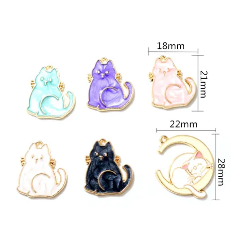 Pendentifs Chat Lune en Alliage d'Émail pour la Fabrication de Bijoux DIY Accessoires de Bricolage Breloques Chaton