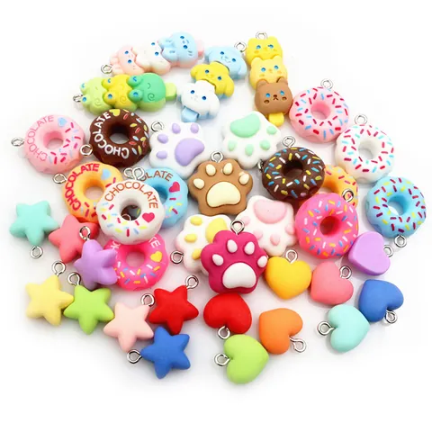 Mixed Color Resin Charms For DIY Jewelry Making Star Heart Donut Cat Paw Shapes Macaron Pendants Handmade Craft Accessories
