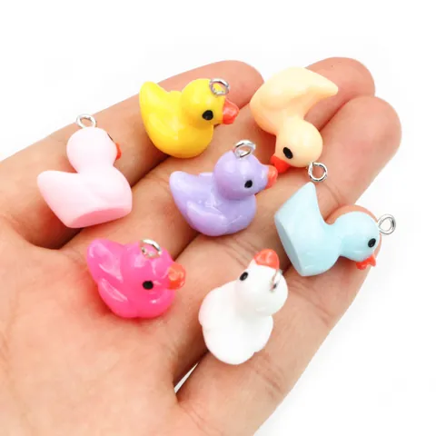Cute Cartoon Resin Duck Pendants With Silver Tone Metal Loops Multicolor Mini Animal Charms For DIY Jewelry Making Keychain Necklace Accessories