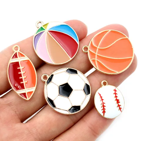 Alloy Enamel Sport Theme Charms For DIY Jewelry Making Football Basketball Rugby Baseball Beach Ball Ball Pendants Materials