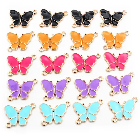 Colgantes de Mariposa de Aleación Esmaltada Conectores de Doble Anillo para DIY Collar Pulsera Creación de Joyas