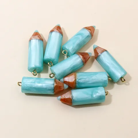 Resin Marbling Pencil Charms With Gold Ring Pearlescent Crayon Pendant DIY Jewelry Accessories For Keychain Necklace Craft Making Findings