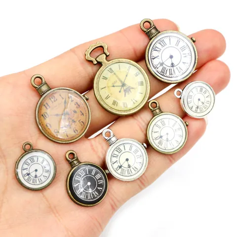 Vintage Alloy Clock Pocket Watch Design Pendants For DIY Jewelry Making Retro Roman Numerals Pattern Accessories Pendant Only