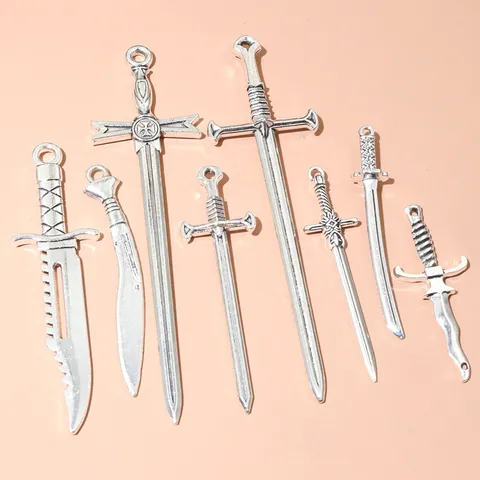 Antique Silver Zinc Alloy Sword Dagger Pendants For DIY Jewelry Making Gothic Necklace Bracelet Findings Accessory