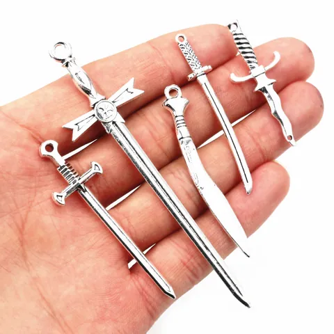 Antique Silver Zinc Alloy Sword Dagger Pendants For DIY Jewelry Making Gothic Necklace Bracelet Findings Accessory
