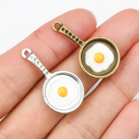 Alloy Frying Pan Fried Egg Charms For Jewelry Making DIY Craft Bracelet Necklace Antique Silver Bronze Simulation Pendant