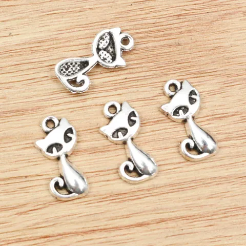 Ciondoli a Forma di Gatto in Lega di Zinco Bronzo Argento Antico per Gioielli Fai da Te Bracciali Collane Artigianali