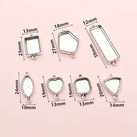DIY Zinc Alloy Geometric Jewelry Bezel Trays Double Hole Connector Heart Triangle Rectangle Pendant Bases Vintage Jewelry Making Components