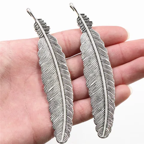 Pendaglio a Piuma in Lega di Zinco Antica per Creazione Gioielli Fai da Te Collana Portachiavi Accessori Grande Charm Piuma in Metallo Retro