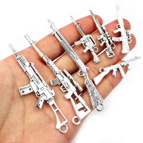 Vintage Alloy Gun Shape Charms Antique Silver Mini Rifle Sniper Rifle Pendant For Jewelry Making DIY Keychains Necklaces Weapon Style Accessories