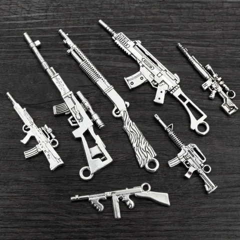 Vintage Alloy Gun Shape Charms Antique Silver Mini Rifle Sniper Rifle Pendant For Jewelry Making DIY Keychains Necklaces Weapon Style Accessories