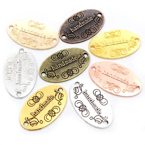 Handmade Metal Label Charms Zinc Alloy Engraved Oval Tags Double Hole Pendants For DIY Bracelet Necklace Jewelry Making Finding