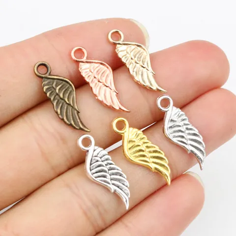Alloy Angel Wing Charms Heart Feather Detail Pendants For Necklace Bracelet Earrings Jewelry Making DIY Crafts Accessories