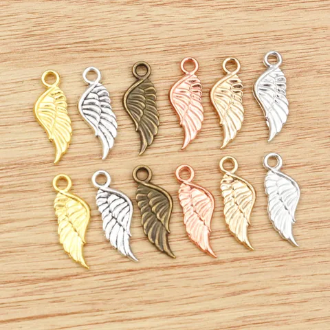 Alloy Angel Wing Charms Heart Feather Detail Pendants For Necklace Bracelet Earrings Jewelry Making DIY Crafts Accessories