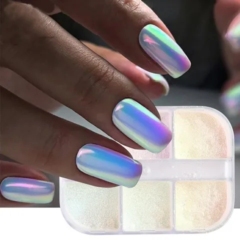 Holographic Aurora Nail Powder Chrome Mirror Finish Glitter Pigment Multicolor Decor For Women Nail Art