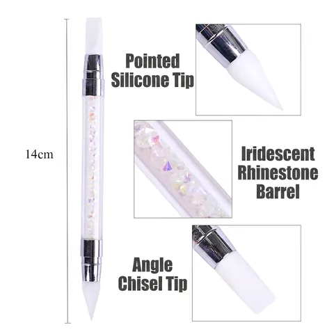 Dual-Ended Nagelkunst Siliconen Pen Met Strass Gevulde Acryl Handgreep Manicure Gereedschap Voor Gradiënt En Edelstenen