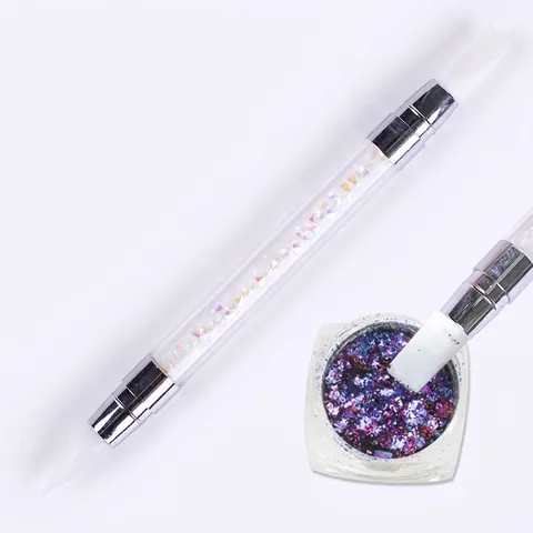 Dual-Ended Nagelkunst Siliconen Pen Met Strass Gevulde Acryl Handgreep Manicure Gereedschap Voor Gradiënt En Edelstenen