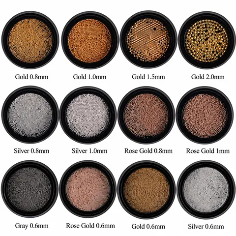 Metallic Nail Art Steel Beads Mixed Sizes For Manicure Decoration Gold Silver Rose Gold Gray Micro Caviar Beads DIY Nails Accessory