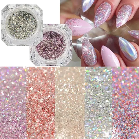 Polvo de Purpurina Holográfica para Uñas Copos de Platino Lentejuelas Mixtas para Decoración de Arte de Uñas DIY Accesorio de Manicura Mujer