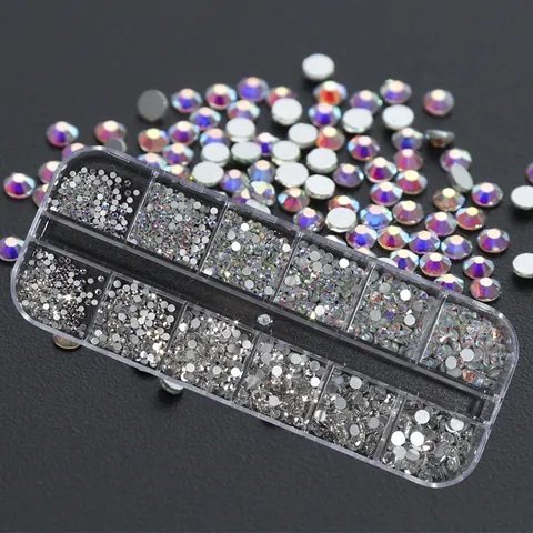 Nagelkunst Strasssteine Multi Größe Flache Rückseite Glaskristalle AB Farbe Klare Weiße Diamanten Für DIY Nägel Handwerk Dekor Zubehör