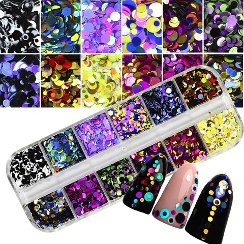 12 Griglie Paillettes Rotonde per Unghie Colorate Olografiche Glitter Sottili Scaglie per Decorazione Unghie Fai da Te Donna