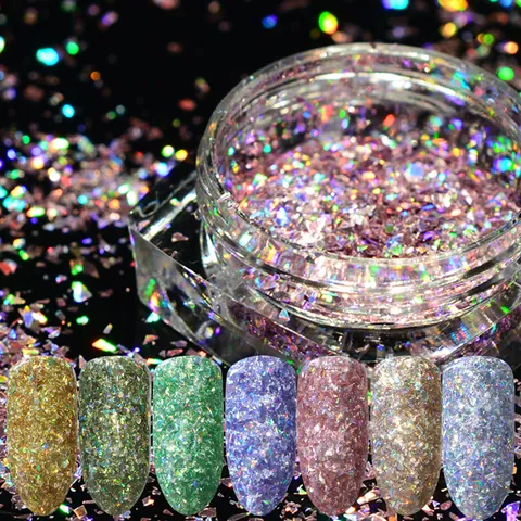 Paillettes Holographiques Irrégulières pour Nail Art Flocons Laser Couleurs Mixtes Décoration d'Ongles pour Manucure DIY Femme Beauté