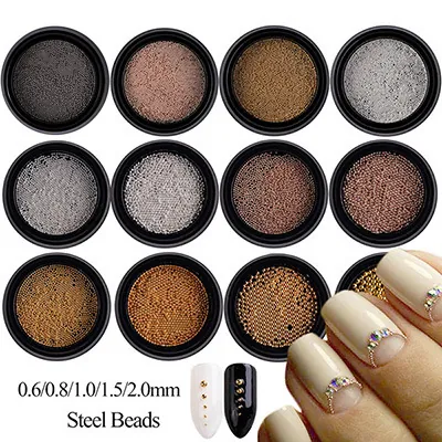 Metallic Nail Art Steel Beads Mixed Sizes For Manicure Decoration Gold Silver Rose Gold Gray Micro Caviar Beads DIY Nails Accessory