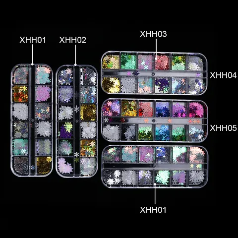 Set de 12 Couleurs Paillettes à Ongles de Noël Flocons de Neige Laser Holo Paillettes de Manucure d'Hiver DIY Décoration 12 Grilles