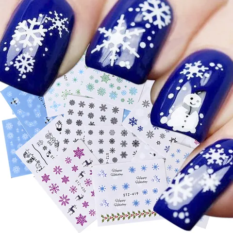 Christmas Nail Art Stickers Snowflake Santa Claus Reindeer Winter Holiday DIY Nail Decals Festive Manicure Decoration Accessories