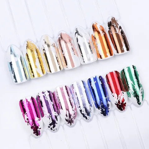 Lot de 14 Couleurs de Feuilles de Transfert pour Nail Art Métallique Autocollants pour Ongles Ciel Étoilé Or Argent Laser Chrome pour Décoration d'Ongles