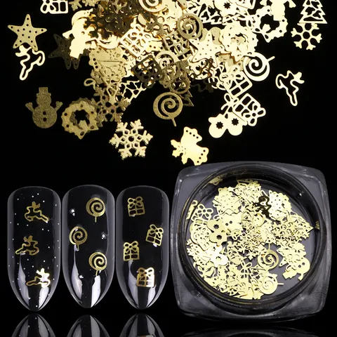 Weihnachten Nagelkunst Pailletten Metallflocken Schneeflocke Rentier Glocke Stern Baum Nageldekorationen Für Feiertag Party DIY Beauty Zubehör